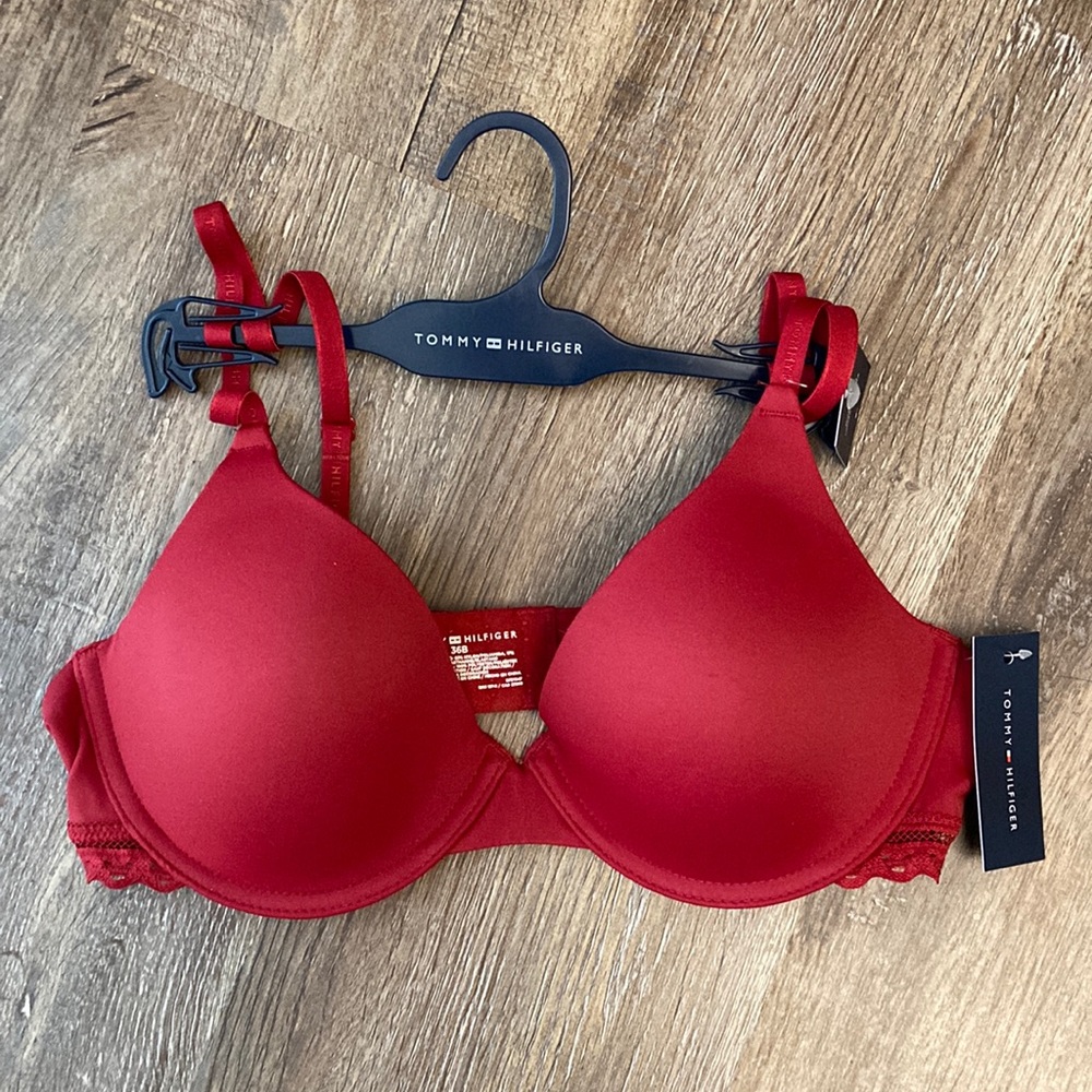 New Tommy Hilfiger Micro UW Red Bra with Lace trim 36B
